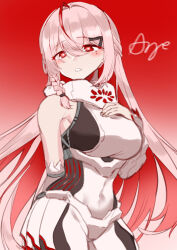 Rule 34 | 1girl, absurdres, ahoge, armored core, armored core 6, ayre (armored core 6), bare shoulders, bodysuit, braid, gloves, highres, long hair, pale skin, personification, red eyes, single braid, white hair