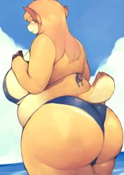 Rule 34 | 1girl, akitaka (mcdonnell-douglas), ass, bikini, breasts, brown hair, deer, furry, furry female, huge ass, huge breasts, long hair, plump, red eyes, smile, solo, swimsuit, thick thighs, thighs