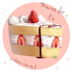 Rule 34 | cake, commentary, english commentary, food, food focus, fruit, milestone celebration, no humans, sasoura, simple background, sparkle, strawberry, strawberry shortcake, thank you