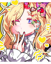 Rule 34 | 1boy, absurdres, blinking, blonde hair, blowing bubbles, candy, chewing gum, colored eyelashes, food, gem, girly boy, heart, highres, long hair, looking at viewer, male focus, multicolored eyes, omoyu (nakyu715), paimon (what in hell is bad), red gemstone, solo, trap, what in hell is bad