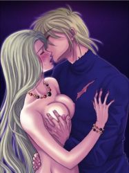 Rule 34 | 1990s (style), 1boy, 1girl, barbariccia, blonde hair, grabbing another&#039;s breast, breasts, cain highwind, clothed male nude female, closed eyes, final fantasy, final fantasy iv, grabbing, hetero, jewelry, kiss, long hair, necklace, nipples, nude, retro artstyle, soranokaze15, very long hair