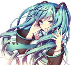 Rule 34 | 1girl, aqua eyes, aqua hair, bad id, bad pixiv id, bracelet, detached sleeves, hatsune miku, imouto (takahashisan), jewelry, long hair, necktie, simple background, solo, twintails, vocaloid, white background