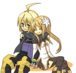 Rule 34 | 00s, 1boy, 1girl, couple, emil castagnier, hetero, himo (hiho4341), holding hands, marta lualdi, scarf, simple background, tales of (series), tales of symphonia, tales of symphonia: dawn of the new world, white background