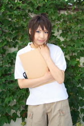 Rule 34 | cosplay, highres, my-hime, orange hair, photo (medium), shirt, shorts, sketchbook, t-shirt, model request, tokiha takumi