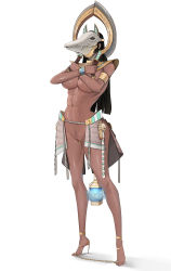 Rule 34 | 1girl, abs, absurdres, animal mask, armband, bare legs, bishop mastlov, black hair, breasts, chain, covered face, covering privates, covering breasts, crocodile costume, crossed arms, dark-skinned female, dark skin, egyptian clothes, female pubic hair, ganguro, high heels, highres, hime cut, khopesh, lantern, large breasts, long hair, mask, no bra, no panties, original, pierced genitals, pubic hair, pussy, pussy piercing, skirt, skull, sobek (mythology), solo, stiletto heels, straight hair, sword, warhammer 40k, warhammer fantasy, weapon, white background