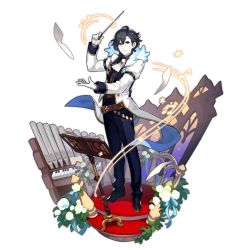 Rule 34 | 1boy, conductor baton, beamed eighth notes, belt, book, conductor, dragalia lost, eighth note, flower, full body, instrument, leaf, male focus, music, musical note, non-web source, official art, paper, pipe organ, quarter note, saitou naoki, standing, transparent background, vixel, window