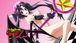 Rule 34 | 10s, 1girl, :d, ass, bat wings, breasts, checkered floor, demon girl, demon wings, detached sleeves, dutch angle, fingerless gloves, floor, gloves, high school dxd, high school dxd new, highres, long hair, magical girl, nipples, nude, open mouth, purple eyes, screencap, serafall leviathan, smile, staff, twintails, wings