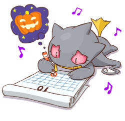 Rule 34 | banette, calendar, creatures (company), game freak, gen 3 pokemon, halloween, jack-o&#039;-lantern, lowres, music, nintendo, pokemon, pokemon (creature), pumpkin, red eyes, thought bubble, writing