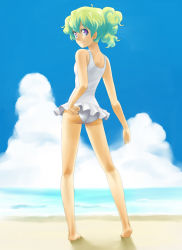 Rule 34 | + +, 00s, 1girl, adjusting clothes, adjusting swimsuit, ass, bad id, bad pixiv id, barefoot, beach, bikini, cloud, cross-shaped pupils, day, full body, green hair, highres, legs, long legs, looking back, multicolored eyes, multicolored hair, nagian, nia teppelin, ocean, one-piece swimsuit, outdoors, ponytail, sand, sky, smile, solo, standing, swimsuit, symbol-shaped pupils, tengen toppa gurren lagann, water