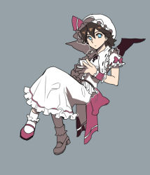 Rule 34 | 1boy, bad id, bad pixiv id, bat wings, blue eyes, brown hair, cosplay, crossdressing, fideo aldena, hat, inazuma eleven, inazuma eleven (series), male focus, mary janes, moros1, remilia scarlet, remilia scarlet (cosplay), shoes, short hair, solo, touhou, trap, wings