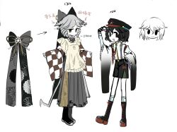 Rule 34 | 2others, adapted costume, androgynous, apron, black eyes, black footwear, black gloves, black hair, black headwear, black shorts, boots, cat tail, checkered clothes, checkered kimono, chinese text, closed mouth, colored skin, commentary, detached sleeves, frilled apron, frills, full body, gloves, grey eyes, grey hair, grey hakama, hakama, hakama skirt, hat, highres, japanese clothes, kimono, len&#039;en, long sleeves, maid, multiple others, mxx33, open mouth, other focus, rei (len&#039;en), shirt, short hair, shorts, sketch, skirt, smile, symbol-only commentary, tail, translation request, wa maid, white shirt, white skin, wide sleeves, yellow apron, zelo (len&#039;en)