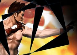Rule 34 | 1boy, abs, brown hair, dead or alive, gloves, gradient background, jann lee, male focus, solo, topless male