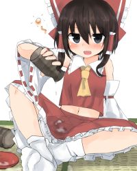 Rule 34 | 1girl, alcohol, ascot, bad id, bad pixiv id, black hair, blush, bottle, bow, brown hair, cup, detached sleeves, drunk, frills, full body, golgi hon, hair between eyes, hair bow, hair tubes, hakurei reimu, holding, holding bottle, looking at viewer, midriff, navel, no shoes, open mouth, red bow, ribbon-trimmed sleeves, ribbon trim, sakazuki, sake bottle, short hair, sidelocks, simple background, sitting, smile, socks, solo, squeans, stomach, tatami, tokkuri, touhou, wet, wet clothes, white background, white socks, wide sleeves