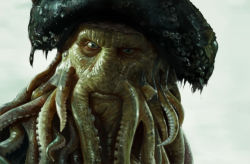 Rule 34 | 1boy, barnacle, cocked eyebrow, davy jones, gradient background, green eyes, hat, male focus, monster boy, pirate hat, pirates of the caribbean, portrait, realistic, shiny skin, sketch, solo, tajim, tentacles