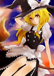Rule 34 | 1girl, bad id, bad pixiv id, blonde hair, broom, broom riding, female focus, hanusu, hat, holding, holding hat, kirisame marisa, knees, sidesaddle, solo, touhou, witch, witch hat