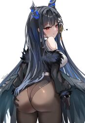 Rule 34 | 1girl, absurdres, ass, ass focus, asymmetrical horns, bare shoulders, black hair, blue hair, breasts, colored inner hair, demon horns, fur trim, hair ornament, highres, hololive, hololive english, horns, huge ass, large breasts, leotard, long hair, looking at viewer, mole, mole under eye, multicolored hair, nerissa ravencroft, nerissa ravencroft (1st costume), red eyes, solo, two-tone hair, uneven horns, vanillafox2035, virtual youtuber