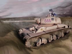 Rule 34 | ac4 sentinel, artist request, caterpillar tracks, cloud, commentary request, day, debidebi debiru, emblem, evening, grass, hat, highres, horns, military, military vehicle, motor vehicle, nijisanji, no humans, sky, solo, tank, vehicle focus, virtual youtuber, wings, world of tanks, yellow eyes