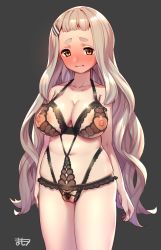 Rule 34 | 1girl, blush, breasts, clothing cutout, female pubic hair, heart cutout, highres, large areolae, large breasts, light brown hair, lingerie, long hair, looking at viewer, machita chima, navel, nijisanji, nipple cutout, nipples, pubic hair, seed, seed hair ornament, short bangs, simple background, solo, sunflower seed, thick eyebrows, underwear, underwear only, virtual youtuber, white background, yellow eyes, yoshiwa tomo