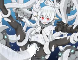 Rule 34 | 1girl, abyssal ship, air bubble, bestiality, big belly, blank censor, blush, breasts, bubble, censored, commission, enemy naval mine (kancolle), floating hair, hair between eyes, kantai collection, long hair, monster girl, nekokyun, new battleship princess, open mouth, pixiv commission, red eyes, small breasts, solo, submerged, tentacle sex, tentacles, underwater, underwater sex, vaginal, water, white hair