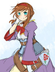 Rule 34 | 1girl, blouse, brown hair, closed mouth, commentary request, gloves, hairband, hekikuu (kanaderuyume), long hair, purple skirt, red hairband, shirt, sketch, skirt, solo, virginia maxwell, white background, white gloves, white shirt, wild arms, wild arms 3