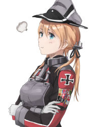 Rule 34 | 10s, 1girl, blonde hair, crossed arms, gloves, hair ornament, hat, kantai collection, long hair, peaked cap, pout, prinz eugen (kancolle), solo, twintails, uniform, upper body, youmak