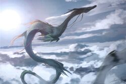 Rule 34 | above clouds, absurdres, animal, animal focus, chinese zodiac, cloud, dragon, happy new year, highres, new year, original, scenery, solo, sonech, year of the dragon