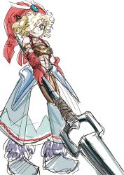 Rule 34 | 1boy, blonde hair, character request, closed mouth, curly hair, green eyes, hair over one eye, hat, holding, holding weapon, legend of mana, male focus, red hat, s-a-murai, seiken densetsu, simple background, sketch, smile, solo, standing, toto (lom), weapon, weapon request, white background