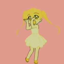 Rule 34 | 00s, 1girl, animated, animated gif, blonde hair, child, dancing, dress, full body, happy, long hair, lowres, non-web source, open mouth, pani poni dash!, pink background, rebecca miyamoto, roulette roulette, simple background, smile, solo, tareme, twintails, white dress, yellow eyes