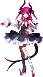 Rule 34 | 10s, 1girl, :d, armpits, asymmetrical horns, black dress, blue eyes, boots, claws, demon girl, demon tail, diamond (shape), dress, elizabeth bathory (fate), elizabeth bathory (fate/extra ccc), elizabeth bathory (first ascension) (fate), english text, fate/extra, fate/extra ccc, fate (series), fingernails, flat chest, frills, full body, gothic lolita, gradient hair, hair ribbon, high heels, horns, knee boots, lolita fashion, long fingernails, long hair, long sleeves, looking at viewer, multicolored hair, nail polish, no bra, official art, open mouth, outstretched arm, petticoat, pink hair, pointy ears, pointy footwear, puffy long sleeves, puffy sleeves, purple hair, ribbon, shoes, short dress, sleeves past wrists, smile, solo, spikes, standing, tail, tattoo, transparent background, turtleneck, two side up, uneven horns, wada arco, wrist cuffs