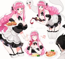 Rule 34 | apron, archived source, bad id, bad twitter id, black eyes, black footwear, black hair, blunt bangs, bottle, braid, closed eyes, detached collar, dracule mihawk, dress, drill hair, floating, food, frilled dress, frills, ghost, joman, ketchup bottle, korean commentary, long hair, maid apron, maid headdress, musical note, omelet, omurice, one piece, perona, pink hair, pouring, short dress, sidelocks, simple background, smile, strapless, strapless dress, thighhighs, white background, wine bottle