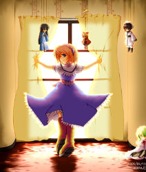 Rule 34 | 00s, 1girl, 2005, alice margatroid, blonde hair, blue eyes, capelet, curtains, doll, female focus, hairband, short hair, solo, touhou, window