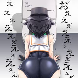 Rule 34 | 1girl, ass, bare arms, bare legs, bare shoulders, black hair, black one-piece swimsuit, from behind, i-14 (kancolle), kantai collection, one-piece swimsuit, school swimsuit, short hair, solo, swimsuit, tk8d32, toilet