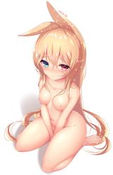 Rule 34 | 1girl, absurdres, animal ears, artist name, bare arms, bare legs, bare shoulders, barefoot, between legs, blonde hair, blush, breasts, cat ears, closed mouth, collarbone, commentary, from above, full body, g41 (girls&#039; frontline), girls&#039; frontline, groin, hair between eyes, half-closed eyes, hand between legs, heterochromia, highres, long hair, looking at viewer, looking up, midriff, momoriko, navel, nipples, nude, on floor, see-through, shiny skin, sitting, small breasts, smile, solo, sparkle, stomach, toenails, toes, very long hair, wariza, white background