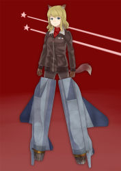 Rule 34 | 1girl, ace combat, ace combat zero, animal ears, blonde hair, blue eyes, cipher (ace combat), cipher (ace combat zero), crossover, f-15, f-15 eagle, gloves, hamushima, jacket, leather, leather gloves, leather jacket, military, military uniform, original, panties, panties under pantyhose, pantyhose, solo, star (symbol), strike witches, striker unit, tail, underwear, uniform, world witches series