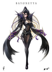 Rule 34 | 1girl, adapted costume, alternate costume, amulet, ankle gun, armor, bad id, bad pixiv id, bayonetta, bayonetta (series), bayonetta 2, beehive hairdo, black hair, bodysuit, breasts, cleavage, cleavage cutout, clothing cutout, eyeshadow, full body, gharly, glasses, gun, handgun, highres, jewelry, lips, lipstick, looking at viewer, makeup, mole, mole on breast, mole under mouth, nintendo, pauldrons, pointy ears, quadruple wielding, short hair, shoulder armor, smile, solo, super smash bros., weapon