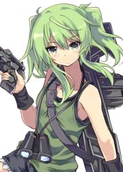 Rule 34 | 1girl, ahoge, binoculars, character request, copyright request, green hair, gun, normaland, rifle, short hair with long locks, singlet, solo, twintails, weapon