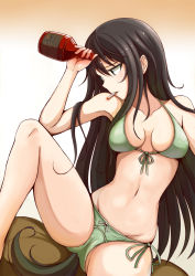 Rule 34 | 1girl, alcohol, black hair, bra, cigarette, elizabeth f. beurling, lingerie, long hair, navel, panties, rosettastone, sitting, smoking, solo, strike witches, tail, underwear, underwear only, world witches series
