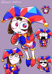 1girl absurdres glitch_productions gloves hat highres jester jester_cap multicolored_eyes pomni_(the_amazing_digital_circus) short_hair the_amazing_digital_circus