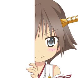 Rule 34 | &gt;:), 10s, 1girl, detached sleeves, hairband, hiei (kancolle), kantai collection, looking at viewer, nagineko, nontraditional miko, peeking out, smile, solo, transparent background, v-shaped eyebrows