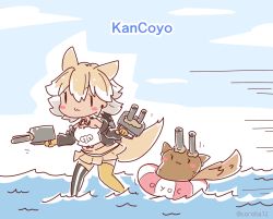 Rule 34 | animal ears, black jacket, blonde hair, coroha, coyopotato, coyote, coyote (kemono friends), wolf ears, wolf tail, gloves, jacket, kantai collection, kemono friends, kemono friends v project, necktie, shirt, shoes, short hair, skirt, smile, tail, virtual youtuber, white shirt, yellow eyes, yellow gloves
