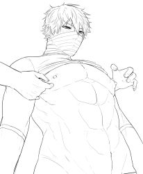 Rule 34 | 210 sesh, 2boys, abs, bara, highres, lord of dice, male focus, mask, multiple boys, nipples, pectorals, raven (lord of dice), solo focus, yaoi