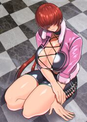 Rule 34 | breasts, hair over eyes, large breasts, red hair, shermie (kof), solo, the king of fighters