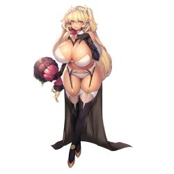 Rule 34 | 1girl, black gloves, black thighhighs, blonde hair, blush, bra, breasts, bridal veil, bride, crossed ankles, dark-skinned female, dark elf, dark elven forest ranger, dark skin, dress, elbow gloves, elf, full body, game cg, garter belt, gloves, gluteal fold, hair between eyes, hairband, hand on own chest, highres, huge breasts, last origin, leaning forward, long hair, navel, official art, open mouth, panties, pointy ears, purple eyes, revealing clothes, shiny skin, snowball22, solo, standing, tachi-e, thick thighs, thigh gap, thighhighs, thighs, transparent background, two side up, underwear, veil, very long hair, wedding dress, white bra, white panties