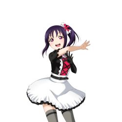 Rule 34 | 10s, 1girl, artist request, blush, dress, gloves, kazuno sarah, long hair, looking at viewer, love live!, love live! school idol festival, love live! sunshine!!, official art, open mouth, purple eyes, purple hair, saint snow, short sleeves, side ponytail, single glove, smile, solo, thighhighs, transparent background