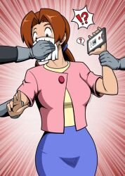 Rule 34 | 1girl, breasts, brown eyes, brown hair, cellphone, chloroform, covering own mouth, creatures (company), delia ketchum, drugged, gagged, game freak, grabbing, hand gagged, hand over another&#039;s mouth, hand over another's mouth, imightbemick, mature female, medium breasts, nintendo, phone, pokemon, pokemon (anime), pokemon (classic anime), restrained, smartphone, surprised, team rocket, team rocket grunt