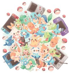 Rule 34 | !, :d, ?, ^ ^, bulbasaur, charmander, chespin, chikorita, chimchar, closed eyes, commentary request, creatures (company), cyndaquil, fennekin, fire, fire, flame-tipped tail, flying sweatdrops, froakie, game boy, game boy advance, game freak, gen 1 pokemon, gen 2 pokemon, gen 3 pokemon, gen 4 pokemon, gen 5 pokemon, gen 6 pokemon, gen 7 pokemon, gen 8 pokemon, grookey, handheld game console, highres, litten, motion lines, mudkip, mugita konomi, musical note, nintendo, nintendo 3ds, nintendo ds, nintendo switch, notice lines, open mouth, oshawott, pikachu, piplup, poke ball, poke ball (basic), pokemon, pokemon (creature), popplio, rowlet, scorbunny, seashell, shell, smile, snivy, sobble, squirtle, stylus, tepig, tongue, torchic, totodile, treecko, turtwig