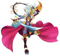 Rule 34 | 1girl, absurdres, big hair, breasts, duel monster, facial mark, full body, highres, holding, holding sword, holding weapon, konami, long hair, looking at viewer, lunalight leo dancer, official art, red eyes, revealing clothes, smile, solo, sword, very long hair, weapon, wide hips, yellow eyes, yu-gi-oh!