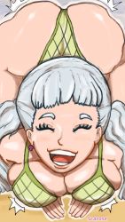 Rule 34 | ass, black clover, breasts, happy, highres, noelle silva, oral, purple eyes, scarose, smile, twintails, white hair