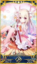 Rule 34 | + +, 1girl, artist request, bare shoulders, blush, boots, card (medium), card parody, commentary request, elbow gloves, fate/grand order, fate/kaleid liner prisma illya, fate (series), feather hair ornament, feathers, flower, gloves, hair ornament, high heel boots, high heels, holding, holding wand, illyasviel von einzbern, kaleidostick, knees together feet apart, knees up, looking at viewer, magical girl, magical ruby, pink footwear, pink thighhighs, prisma illya, red eyes, servant card (fate/grand order), sitting, smile, star (symbol), thigh boots, thighhighs, two side up, wand, white gloves, white hair