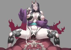 Rule 34 | 1boy, 1girl, breasts, censored, corruption, cowgirl position, fate/grand order, fate (series), fusion, horns, huge breasts, ky., long hair, minamoto no raikou (fate), monster, nipples, penis, pussy, sex, shuten douji (fate), spread legs, straddling, vaginal